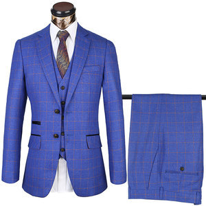 Anzüge Männer Mode Hohe Qualität Plaid Lager Royal Blau