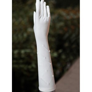 Strecke Perlenstickerei Weiß Vintage Brauthandschuhe