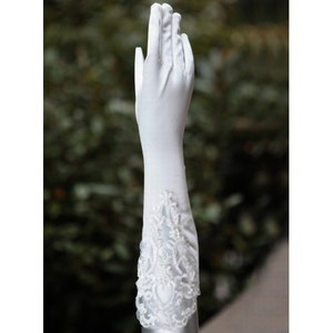 Taft Perlenstickerei Weiß Zeitlos Brauthandschuhe