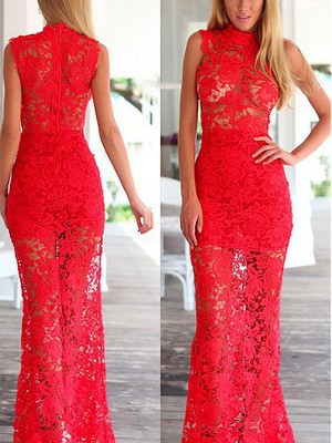 Blumen Hohl Maxikleid Rot Spitze Club Kleider