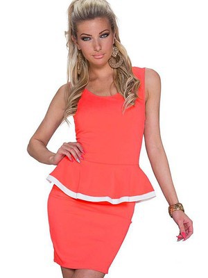 Zurück ärmellos Orange Kleid Scoop Peplum Club Kleider