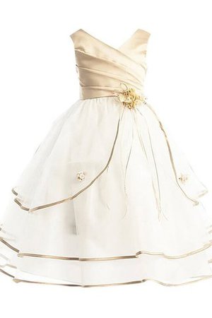 Prinzessin Tüll A-Linie Blumenmädchenkleid mit V-Ausschnitt mit Reißverschluss