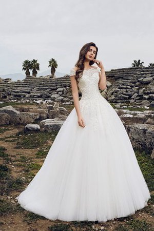 Reißverschluss Bodenlanges Romantisches Brautkleid mit Applike mit Plissierungen