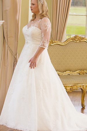 A-Line Plissiertes Spitze Brautkleid mit Knöpfen mit 3/4 Länge Ärmeln