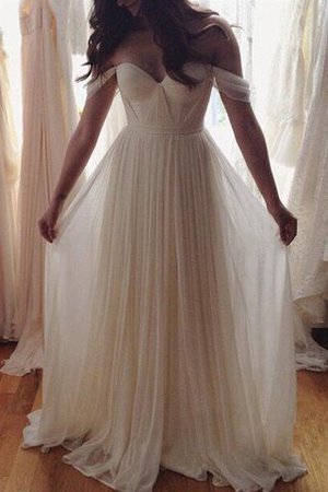 Ärmelloses A-Line Perlenbesetztes Prinzessin Schulterfreier Ausschnitt Brautkleid