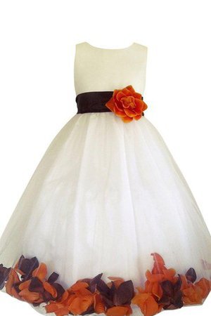 A-Line Satin Bodenlanges Blumenmädchenkleid mit Blume mit Reißverschluss