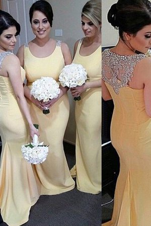 Schaufel-Ausschnitt Ärmelloses Normale Taille Satin Brautjungfernkleid mit Perlen