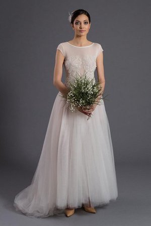 A linie Schaufel-Ausschnitt Bodenlanges Brautkleid mit Perlen mit Natürlicher Taille