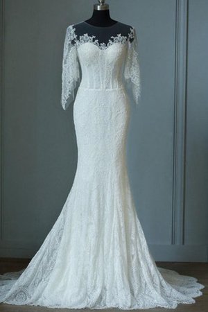 Vintage Halbe Ärmeln Bodenlanges Konservatives Brautkleid mit Reißverschluss