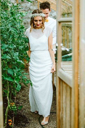 Etui Schaufel-Ausschnitt Getrennt Bodenlanges Brautkleid mit Kurzen Ärmeln mit Rüschen