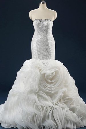 Meerjungfrau Paillette Organza Brautkleid mit Natürlicher Taille mit Rüschen