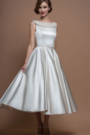 A-Line Schaufel-Ausschnitt Ärmelloses Wadenlanges Brautkleid mit Knöpfen
