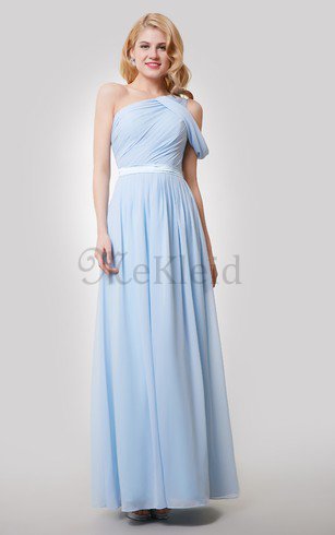 A-Line Reißverschluss Ein Schulter Elegantes Brautjungfernkleid mit Gürtel