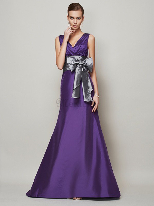V-Ausschnitt Empire Taille A-Linie Abendkleid mit Gürtel mit Schleife