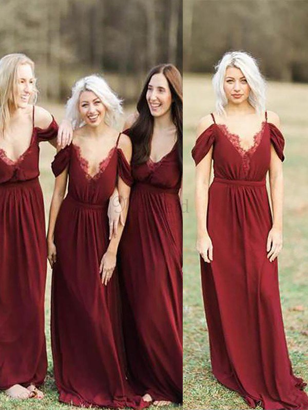 Prinzessin Ärmelloses Spaghetti Träger A-Linie Brautjungfernkleid aus Chiffon