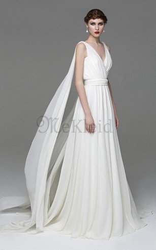 Ärmelloses V-Ausschnitt Schlichtes Luxus Brautkleid mit Sweep Zug