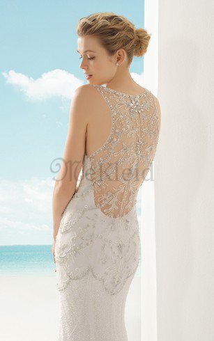 Beach Stil Juwel Ausschnitt Ärmellos Sexy Brautkleid mit Applike