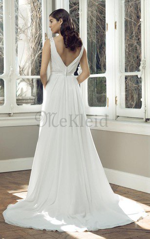 Ärmellos Chiffon V-Ausschnitt Bodenlanges Elegantes Brautkleid
