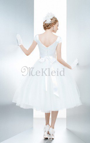 Satin Wadenlanges Einfaches Brautkleid mit Juwel Ausschnitt mit Knöpfen