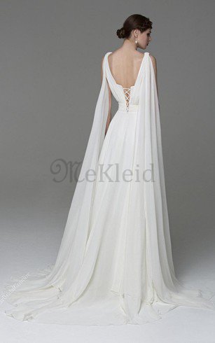 Ärmelloses V-Ausschnitt Schlichtes Luxus Brautkleid mit Sweep Zug