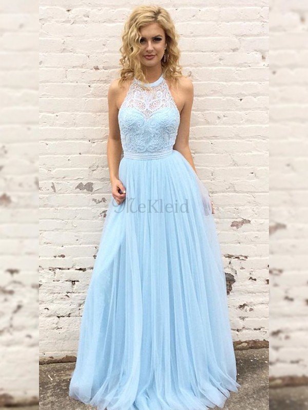 Nackenband A-Line Ärmellos Prinzessin Normale Taille Tüll Handgemacht Abendkleid