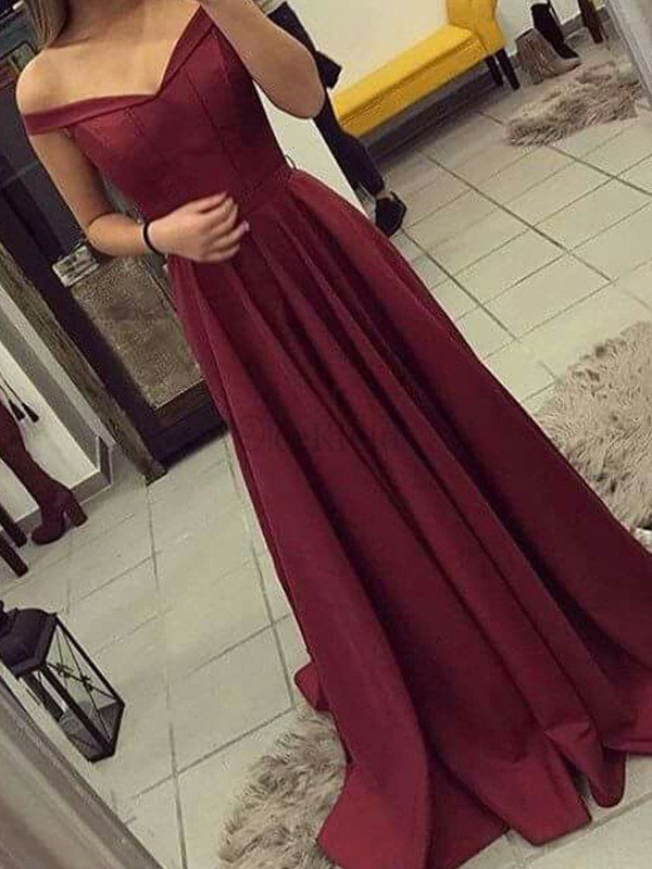 Modus Prinzessin Natürliche Taile A-Line Schulterfrei Abendkleid aus Satin