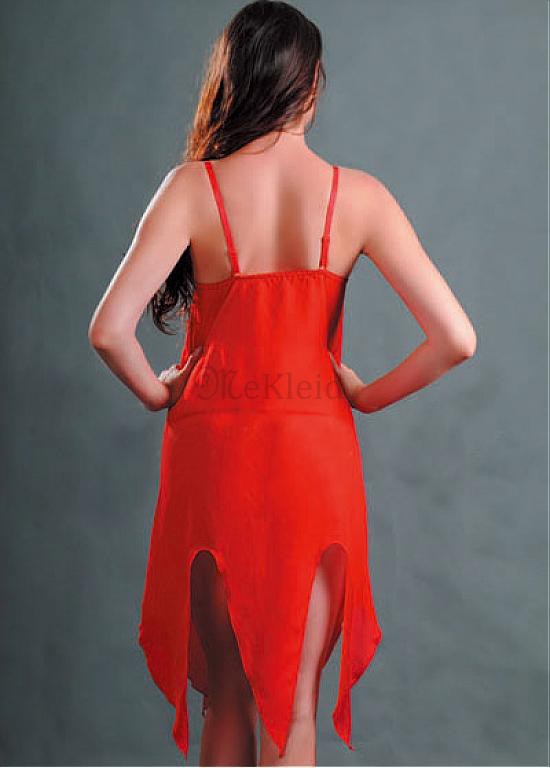 Satin Elegant Kleid Rot V-Ausschnitt Babydoll