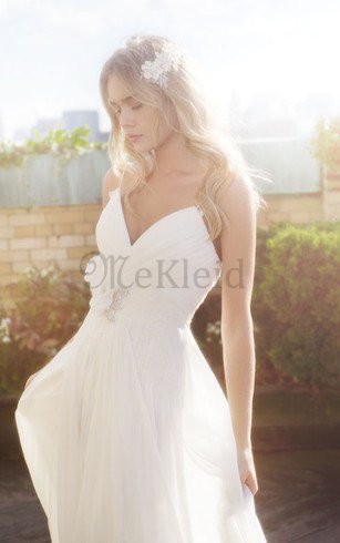 Strand Juwel Ausschnitt Gerüschtes Plissiertes Luxus Brautkleid