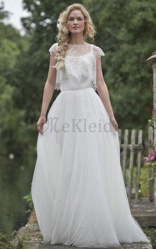Etui Juwel Ausschnitt Einfaches Brautkleid mit Gekappten Ärmeln mit Natürlicher Taille