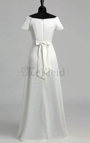 Klassisches Perlenbesetztes Kurze Ärmeln Modern Brautkleid mit Rüschen