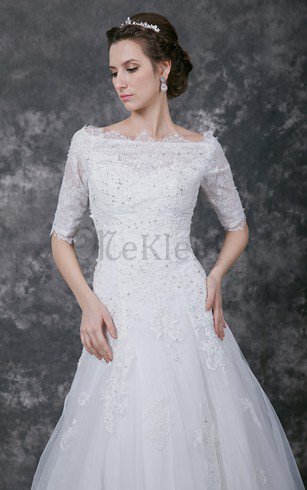 Halbe Ärmeln Luxus Brautkleid mit Bordüre mit Knöpfen