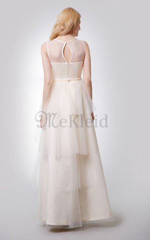 A linie Reißverschluss Schlichtes Brautjungfernkleid ohne Ärmeln mit Schichtungen