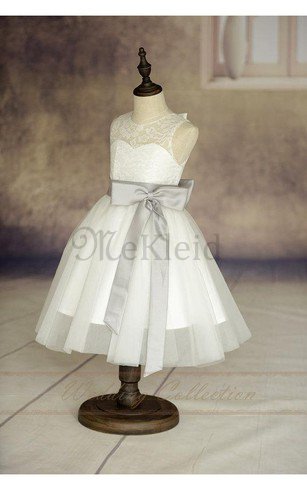A-Line Plissiertes Normale Taille Ärmelloses Blumenmädchenkleid mit Bordüre