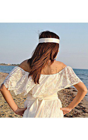 Beach Stil Schulterfreier Ausschnitt Empire Taille Brautkleid mit Gürtel mit Schleife
