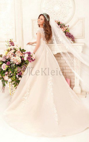 Natürliche Taile Duchesse-Linie Bodenlanges Brautkleid aus Spitze mit Gekappten Ärmeln