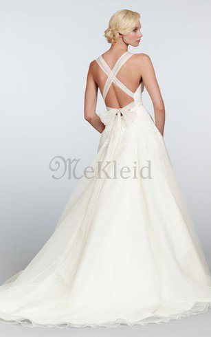 A-Line Normale Taille Ärmelloses Brautkleid mit Bordüre mit Kapelle Schleppe