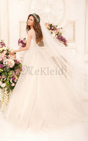 Spitze Tüll Natürliche Taile Sittsames Brautkleid ohne Ärmeln