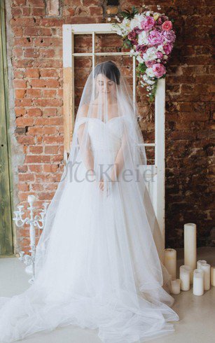 Herz-Ausschnitt Ärmellos Romantisches Brautkleid aus Tüll mit Gericht Schleppe
