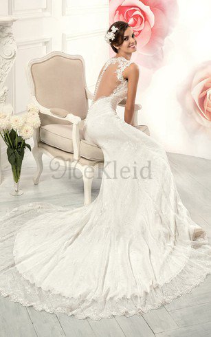 Bateau Extravagantes Bezauberndes Brautkleid mit Knöpfen mit Applike