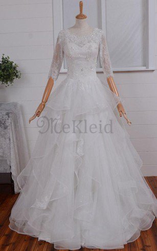 A-Line Reißverschluss Konservatives Brautkleid mit Bordüre mit Langen Ärmeln