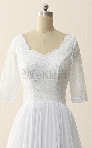 Spitze Satin Reißverschluss Brautkleid mit Bordüre mit Halben Ärmeln