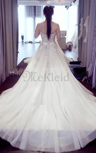 A-Line Reißverschluss Plissiertes Brautkleid mit Bordüre mit Applike