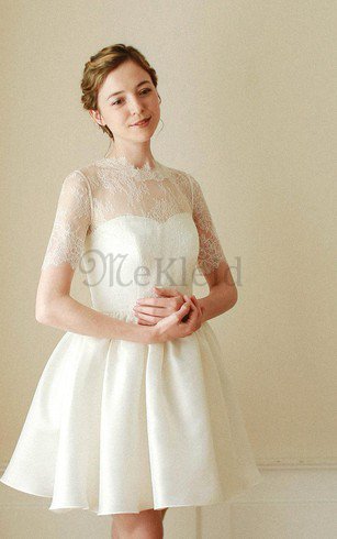 A-Line Ärmellos Mini Brautkleid mit Natürlicher Taille aus Satin