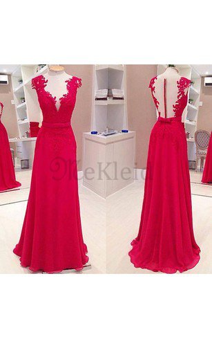 A-Line Chiffon Normale Taille Bodenlanges Abendkleid mit Applike