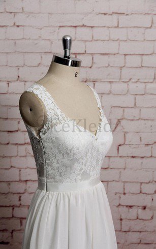 A-Line Chiffon Bodenlanges Brautkleid mit Plissierungen mit V-Ausschnitt
