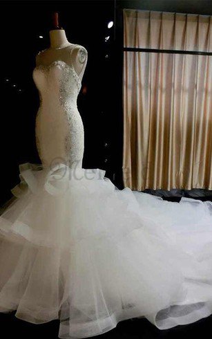 Herz-Ausschnitt Halle durchsichtige Rücken Luxus Romantisches Brautkleid