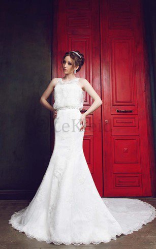 Ärmelloses Bezauberndes Konservatives Brautkleid mit Kathedraler Schleppe mit Bordüre