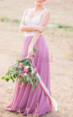 Chiffon Ärmellos Bodenlanges Brautjungfernkleid mit Applike aus Spitze