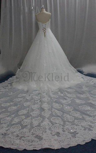 A-Line Organza Reißverschluss Brautkleid mit Bordüre aus Chiffon
