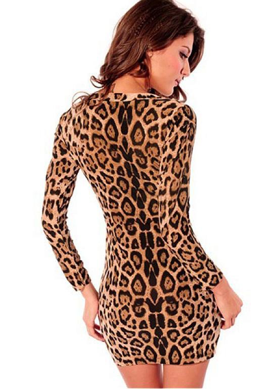 Juwel Damen Ausschnitt Bodycon Drucken Leopard Polyester Elegant Club Kleider
